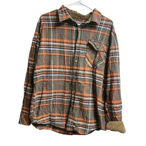 CQR Men's Flannel Shirt Brown Orange Long Sleeve Button Up Size Large